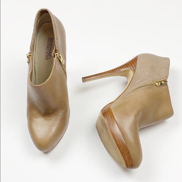 MICHAEL Michael Kors Shoes - Michael Kors Clara Tan Leather Platform Bootie